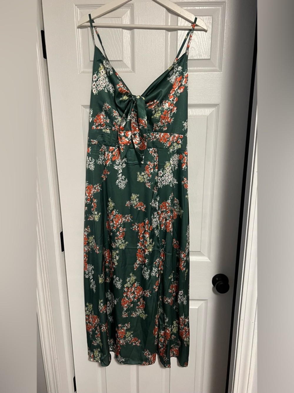 Green Floral Tie-Front Maxi Dress